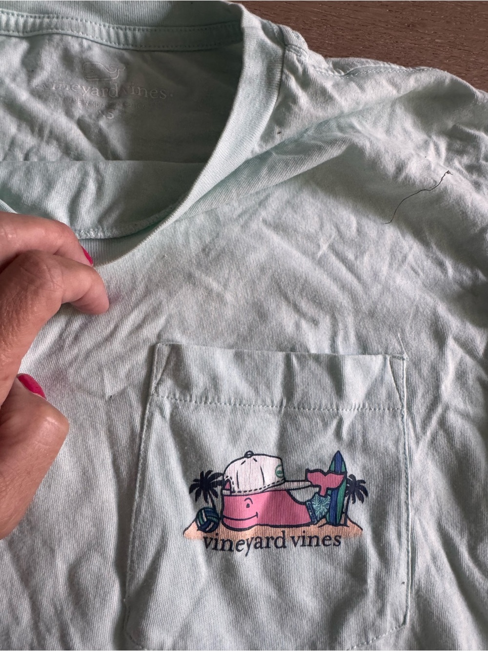 Vineyard Vines Mint Pocket Tee with Beach Whale Patch